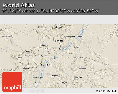 Shaded Relief 3D Map of the Area around 8° 44' 0" S, 44° 7' 30" W