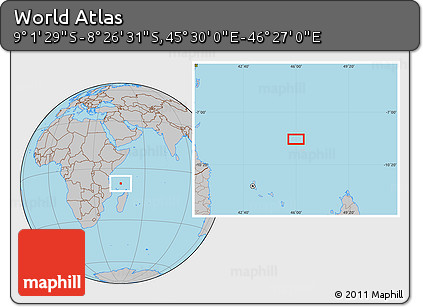 Gray Location Map of the Area around 8° 44' 0" S, 45° 58' 30" E