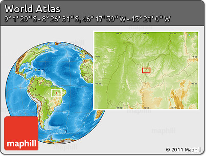 Physical Location Map of the Area around 8° 44' 0" S, 45° 49' 30" W