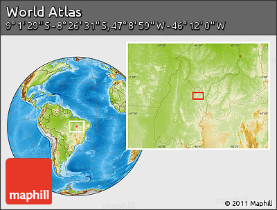 Physical Location Map of the Area around 8° 44' 0" S, 46° 40' 29" W