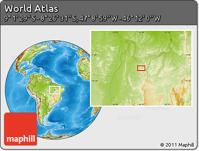 Physical Location Map of the Area around 8° 44' 0" S, 46° 40' 29" W