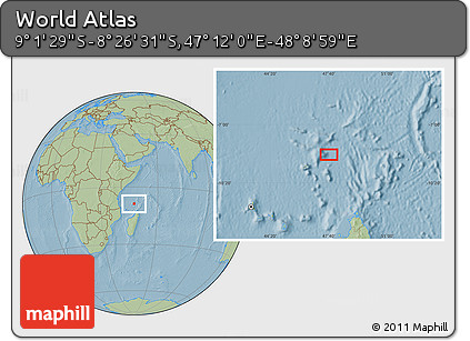 Savanna Style Location Map of the Area around 8° 44' 0" S, 47° 40' 29" E, hill shading