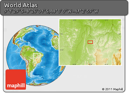 Physical Location Map of the Area around 8° 44' 0" S, 47° 31' 29" W
