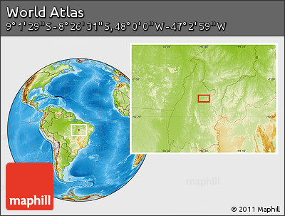 Physical Location Map of the Area around 8° 44' 0" S, 47° 31' 29" W