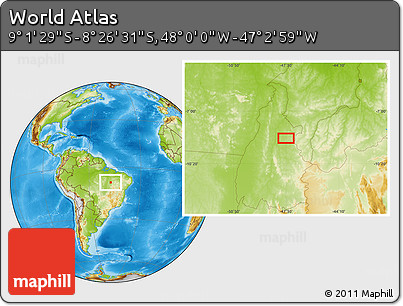 Physical Location Map of the Area around 8° 44' 0" S, 47° 31' 29" W