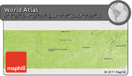 Physical Panoramic Map of the Area around 8° 44' 0" S, 47° 31' 29" W