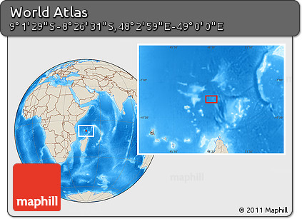Shaded Relief Location Map of the Area around 8° 44' 0" S, 48° 31' 29" E