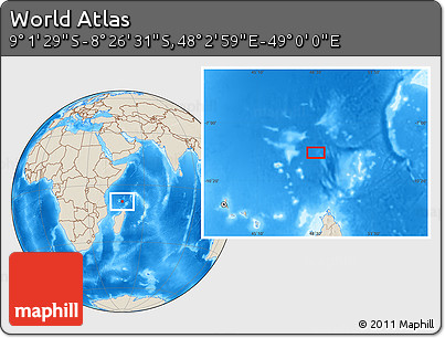 Shaded Relief Location Map of the Area around 8° 44' 0" S, 48° 31' 29" E