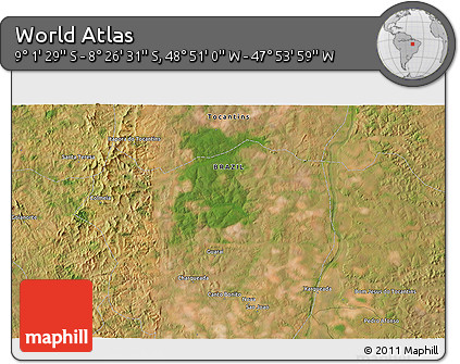 Satellite 3D Map of the Area around 8° 44' 0" S, 48° 22' 30" W