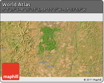 Satellite 3D Map of the Area around 8° 44' 0" S, 48° 22' 30" W