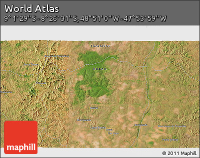 Satellite 3D Map of the Area around 8° 44' 0" S, 48° 22' 30" W
