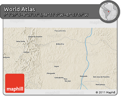 Shaded Relief 3D Map of the Area around 8° 44' 0" S, 48° 22' 30" W