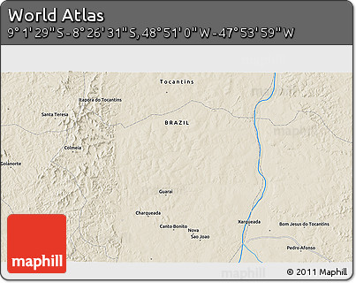 Shaded Relief 3D Map of the Area around 8° 44' 0" S, 48° 22' 30" W