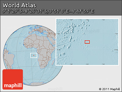 Gray Location Map of the Area around 8° 44' 0" S, 4° 19' 30" E, hill shading