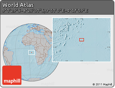 Gray Location Map of the Area around 8° 44' 0" S, 4° 19' 30" E, hill shading