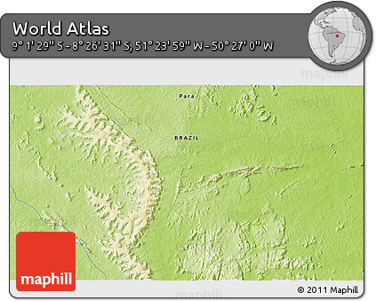 Physical 3D Map of the Area around 8° 44' 0" S, 50° 55' 29" W