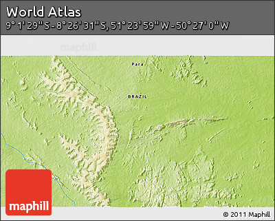 Physical 3D Map of the Area around 8° 44' 0" S, 50° 55' 29" W