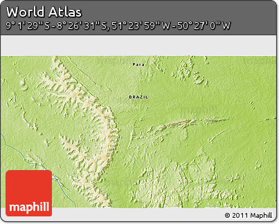 Physical 3D Map of the Area around 8° 44' 0" S, 50° 55' 29" W