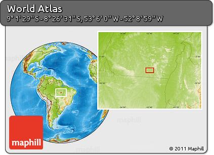 Physical Location Map of the Area around 8° 44' 0" S, 52° 37' 30" W