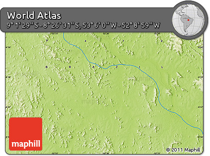 Physical Map of the Area around 8° 44' 0" S, 52° 37' 30" W