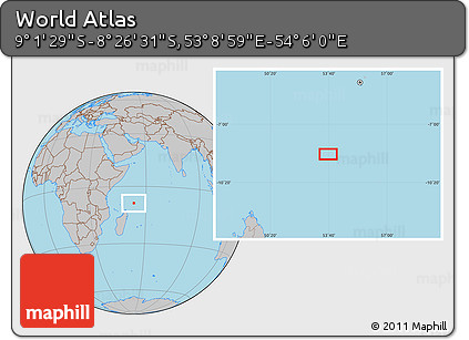Gray Location Map of the Area around 8° 44' 0" S, 53° 37' 30" E