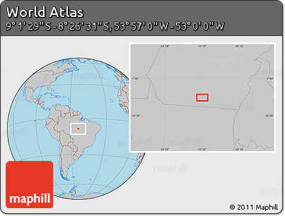 Gray Location Map of the Area around 8° 44' 0" S, 53° 28' 30" W