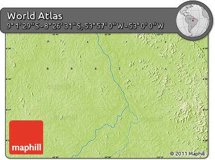 Physical Map of the Area around 8° 44' 0" S, 53° 28' 30" W
