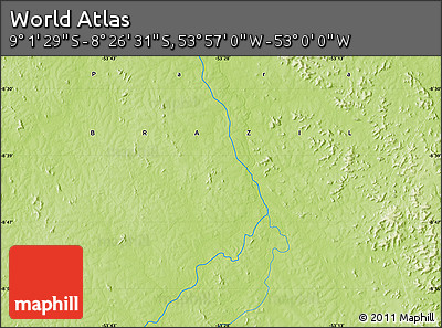 Physical Map of the Area around 8° 44' 0" S, 53° 28' 30" W