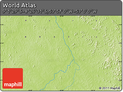 Physical Map of the Area around 8° 44' 0" S, 53° 28' 30" W