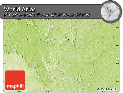 Physical Map of the Area around 8° 44' 0" S, 54° 19' 30" W