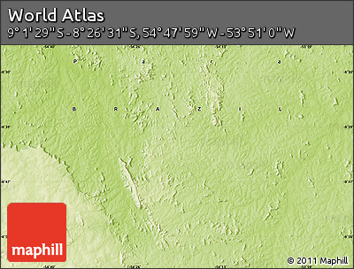 Physical Map of the Area around 8° 44' 0" S, 54° 19' 30" W