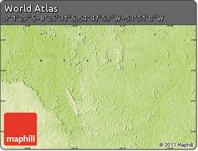 Physical Map of the Area around 8° 44' 0" S, 54° 19' 30" W
