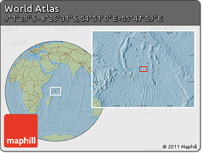Savanna Style Location Map of the Area around 8° 44' 0" S, 55° 19' 30" E, hill shading