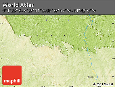 Physical Map of the Area around 8° 44' 0" S, 55° 10' 29" W