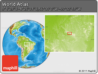 Physical Location Map of the Area around 8° 44' 0" S, 56° 1' 29" W