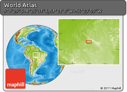 Physical Location Map of the Area around 8° 44' 0" S, 56° 52' 30" W