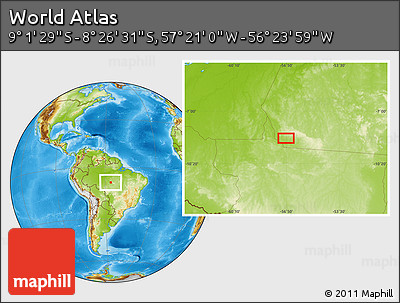 Physical Location Map of the Area around 8° 44' 0" S, 56° 52' 30" W
