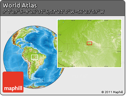 Physical Location Map of the Area around 8° 44' 0" S, 56° 52' 30" W