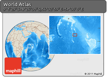 Shaded Relief Location Map of the Area around 8° 44' 0" S, 57° 1' 29" E