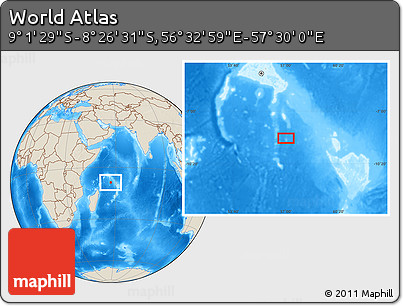 Shaded Relief Location Map of the Area around 8° 44' 0" S, 57° 1' 29" E