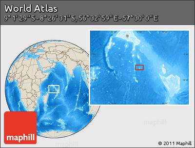 Shaded Relief Location Map of the Area around 8° 44' 0" S, 57° 1' 29" E