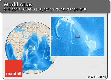 Shaded Relief Location Map of the Area around 8° 44' 0" S, 57° 52' 30" E