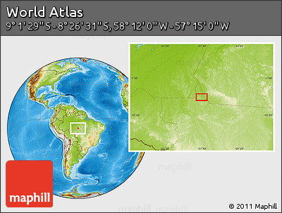 Physical Location Map of the Area around 8° 44' 0" S, 57° 43' 30" W