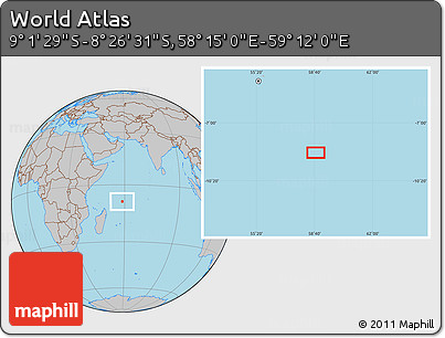 Gray Location Map of the Area around 8° 44' 0" S, 58° 43' 30" E