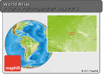 Physical Location Map of the Area around 8° 44' 0" S, 58° 34' 30" W
