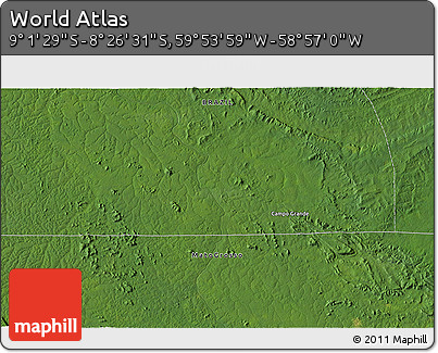 Satellite 3D Map of the Area around 8° 44' 0" S, 59° 25' 29" W