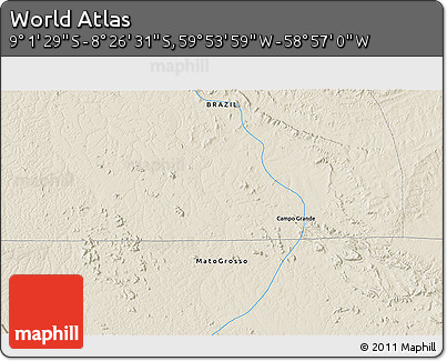 Shaded Relief 3D Map of the Area around 8° 44' 0" S, 59° 25' 29" W