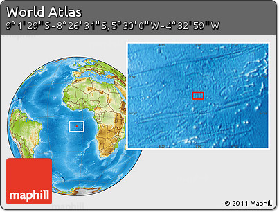 Physical Location Map of the Area around 8° 44' 0" S, 5° 1' 30" W
