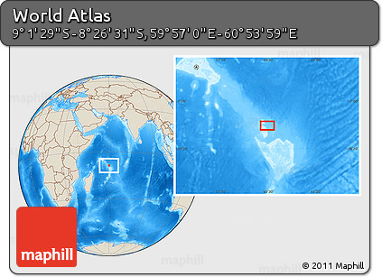 Shaded Relief Location Map of the Area around 8° 44' 0" S, 60° 25' 29" E