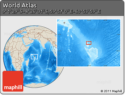 Shaded Relief Location Map of the Area around 8° 44' 0" S, 60° 25' 29" E